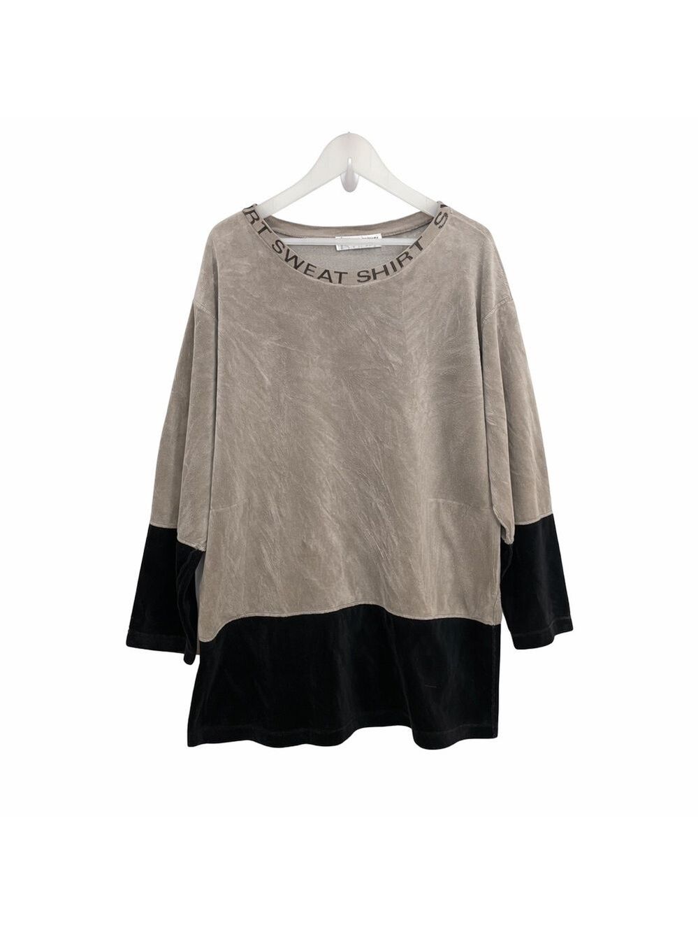 Sonia Rykiel Paris Velour Colorblock Oversized Sweatshirt Tunic Gray Black XL